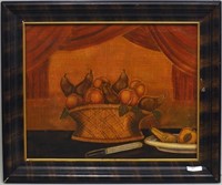 American Folk Art Painting Fruit Basket w/Knife OC