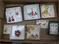Holiday pins and earrings
