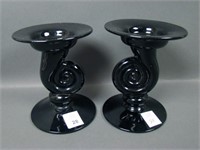 Two Black Amethyst Centered Swirl Candle Holders