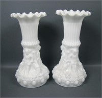 Two French Portieux White Opaline Cherub Vases
