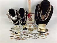 Assorted costume jewelry, cuff links, tie clips,