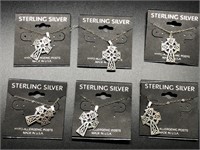 Five Sterling Silver Crosses and Necklaces