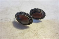 Sterling Earrings w/ Brownish Stone Pawn-Type