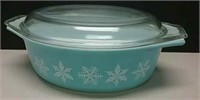 Desirable Light Blue Pyrex Snowflake Covered