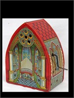 J. CHEIN 1940'S METAL CATHEDRAL WIND UP PIPE ORGAN