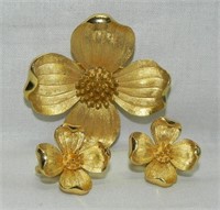 1970/1980's Trifari Dogwood Flower Brooch/Earrings
