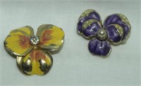 (2) Vintage Enameled Orchid Pins