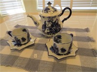 Tea Pot w/ Cups and Saucers Set (Blue)