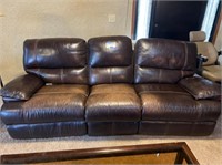 8' LEATHER SOFA, 2' DEEP W/ 2 BUILT IN RECLINERS
