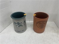 2 pottery crocks