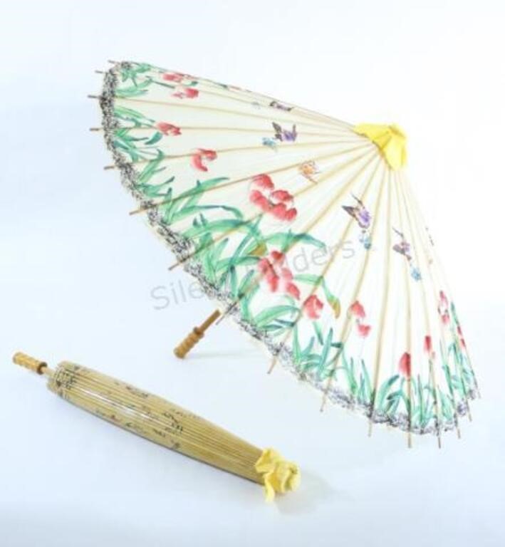 Two Asian Rice Paper Parasol Umbrellas