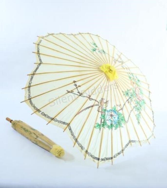 Two Asian Rice Paper Parasol Umbrellas