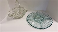 Glass relish tray, glass basket with imprints