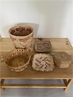 Collec tion of Native American Motif Woven Baskets