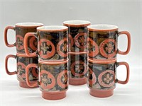 Vintage 1970's Stackable 8 Coffee Mugs