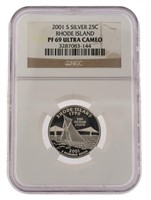 2001 PF69 Rhode Island Silver Proof Quarter