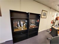 2 Black Timber Multi Tiered Adjustable Bookshelves