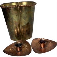 Brass Vase and Copper Candleholders