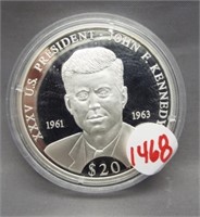 2006 Liberia $20 .999 silver JFK.