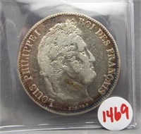 1834 France silver 5 Francs.