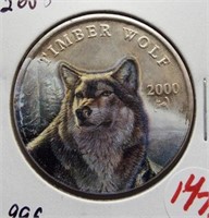 2000 Liberia $10 .999 silver Timber Wolf. Weighs