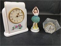 Set of Two Table Clocks &  Ballerina Figurine