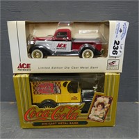 Pair of Die Cast Truck Banks - ACE & Coca-Cola