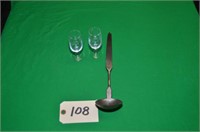 EARLY LADLE AND PAIR OF GLASS CORDIALS