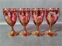 Set of Four Ruby Red Wine Goblets