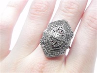 STERLING & MARCASITE VICTORIAN STYLE RING-SIZE