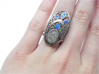 STERLING & ENAMEL OVAL RING- SIZE 5.5