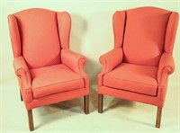 PAIR OF CUSTOM MADE RED UPHOLSTERED WING CHAIRS