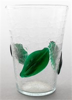 Glass Vase with Green Leaf Design in Relief