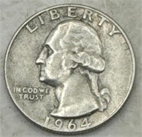 (E) 1964 d Silver Washington Quarter Dollar Coin