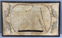 Figural Hook Rug Sailing Ship & Fish