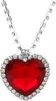 Beautiful Heart 3.58ct Ruby & White Topaz Necklace
