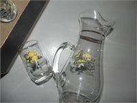 Vintage Butterfly Pitcher w/2 Glasses
