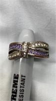 925 silver ring with purple and white stones