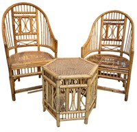 MCM Rattan & Bamboo Barrel Chairs and Drink Table