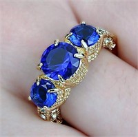Blue Sapphire Ring 10KT Yellow Gold-Filled Size 7