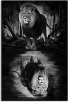 Yeawin Lion Wall Art  Black and White Canvas