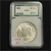 1922 Peace Silver Dollar (Graded MS67)