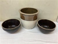 Stoneware Crock and 2 Bowls