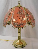 1980's Pink Flowers Brass Touch Lamp