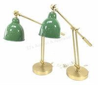 (2) Telescoping Desk Lamps, Green Enamel Shades