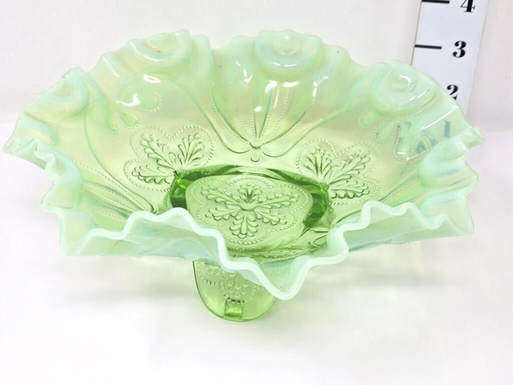Green Opalescent Footed Bowl