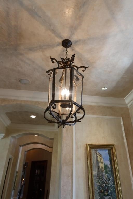 Rustic Wrought Iron Glass Chandelier