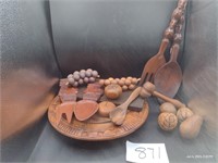 Carved Wooden Server, Decorative Fork/Spoons