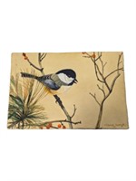 Chickadee and Autumn Leaves Canvas Painting