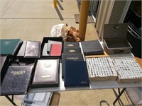 Table Lot of Currency & Coin Albums, Lock Box, Etc